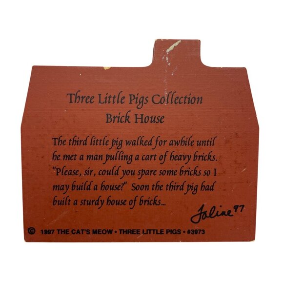 Three Little Pigs Wood Shelf Sitters The Cats Meow Village 1997 Vintage -Retired - Picture 9 of 16